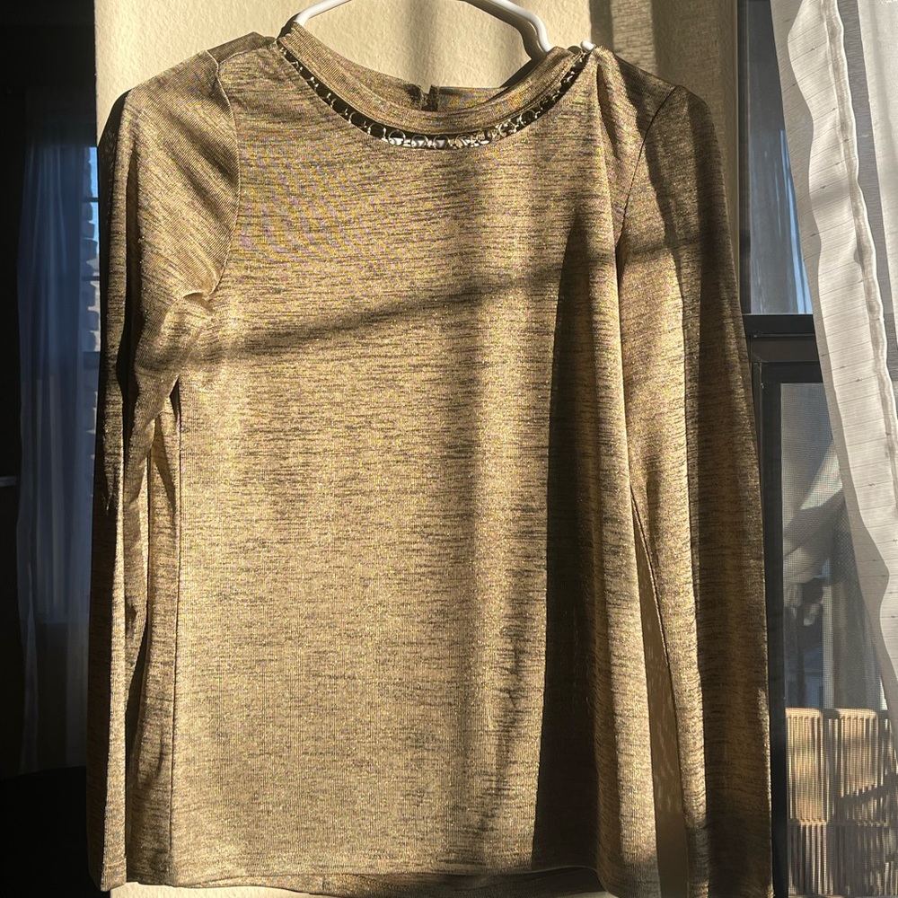 Michael Kors Elegant Gold Shimmer Women's Top with Metal Neckline Size S NWOT